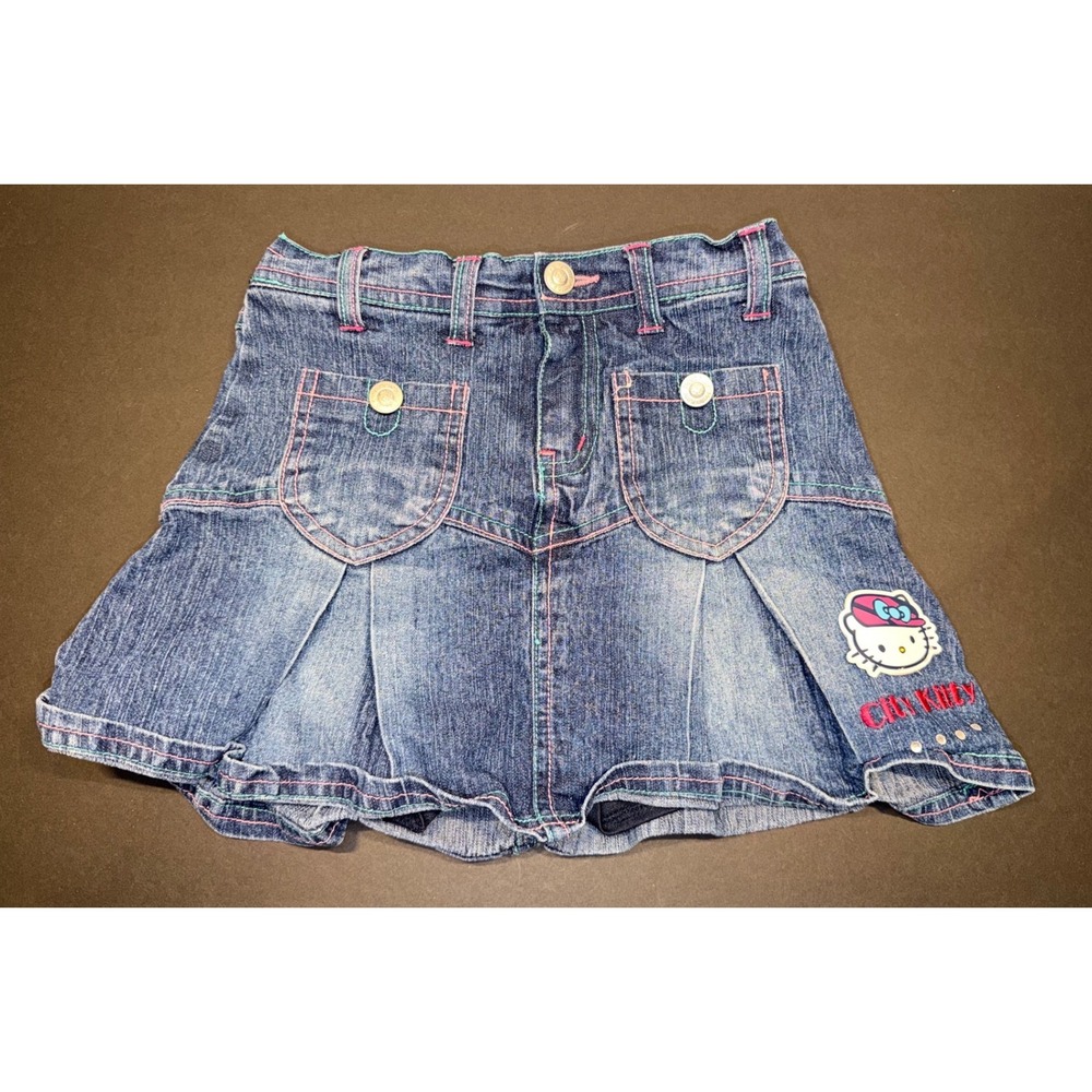 Sanrio Hello Kitty Y2K Girls Denim Skort Blue Pleated Sz 6x Embroidered